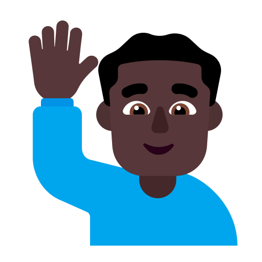 Dark Man Raising Hand (Flat) Free Open-Source SVG Icon (Fluent Emoji Flat)