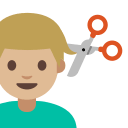 Man Getting Haircut with Medium Light Skin Tone (Noto Emoji) Free Open-Source SVG Icon